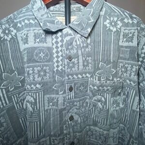 Island Republic Mens XXL Grey Silk Tropical Patchwork Jacquard Camp Shirt READ